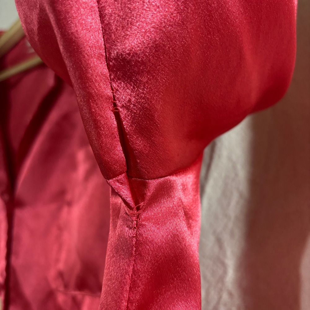 Oscar de la Renta Pink Label Vintage Y2K Red Satin Lace Trim Pajama Top Large - Picture 4 of 6
